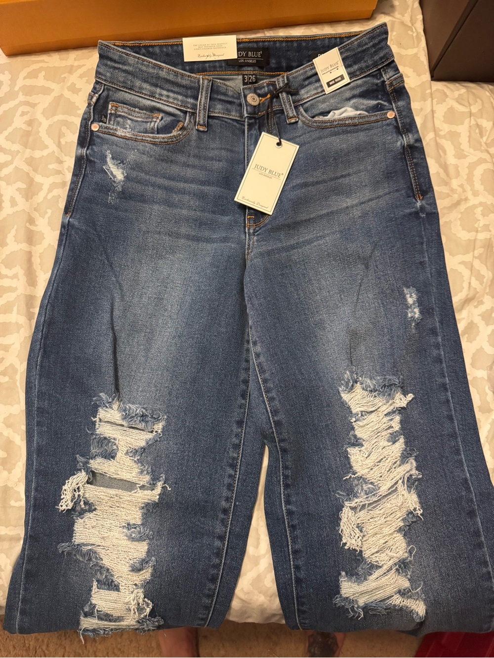 Judy Blue Medium Blue Distressed Boyfriend Jeans